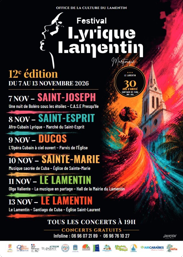 Affiche du Festival Lyrique du Lamentin 2026 : programme des concerts du 7 au 13 novembre 2026